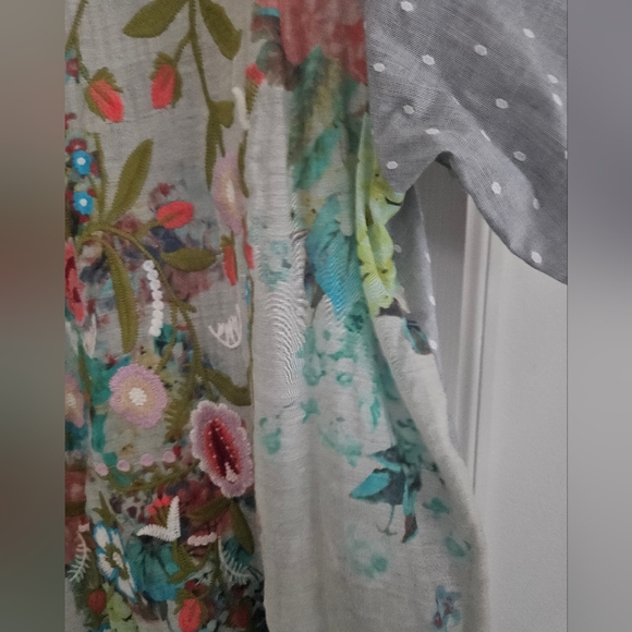 NWT John Mark Mixed Media Polka Dot Boho Embroidered Floral Detailed Shirt XL - Picture 9 of 9